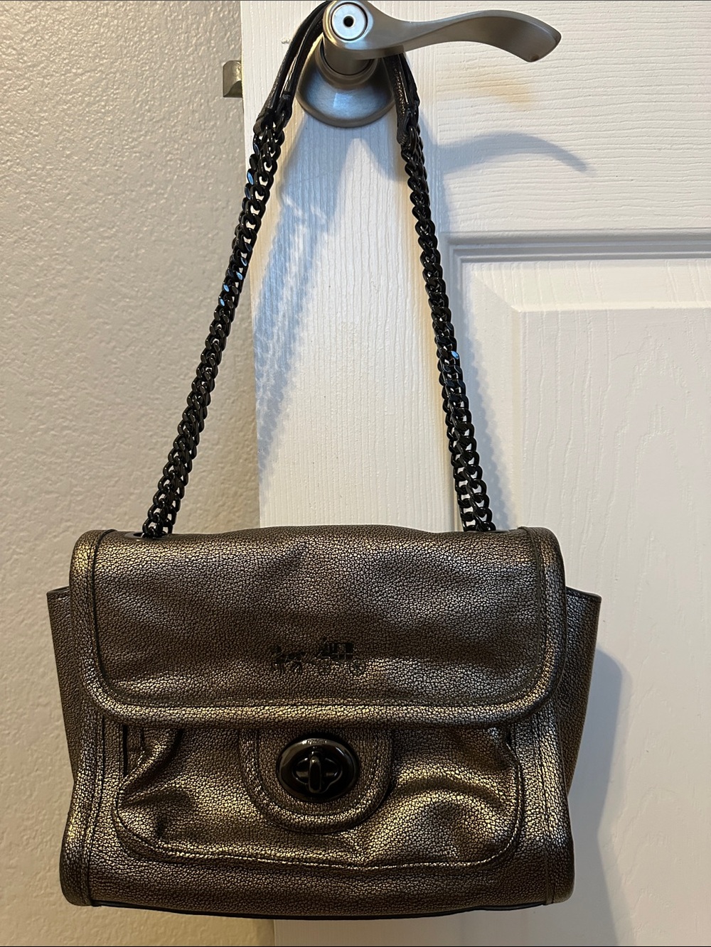 Coach Metallic Bronze Shoulder Bag with Chain Strap